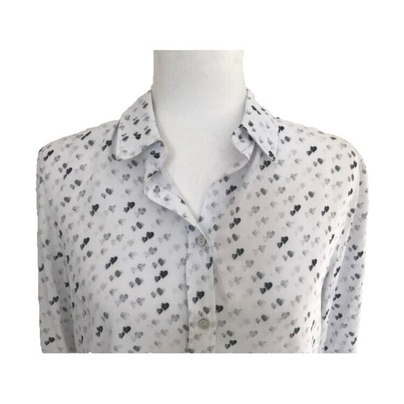 NWT JANE & DELANCEY Long Sleeve Top Blouse Size Small Tab Sleeves Hearts Pattern - Picture 2 of 7